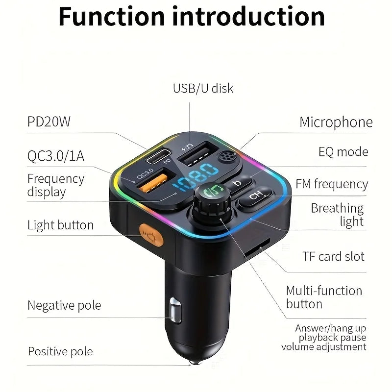 Bluetooth FM Transmitter with Fast Charging